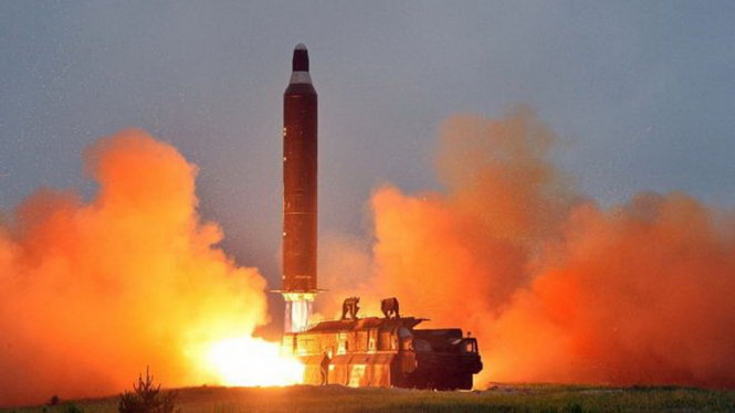 Hình ảnh một vụ thử tên lửa của Triều Tiên do hãng thông tấn KCNA công bố - Ảnh: GETTY IMAGES