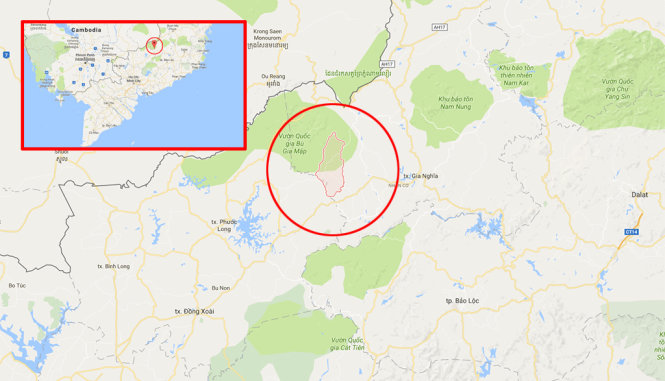 Vị trí xã Đắk Ngo, huyện Tuy Đức, Đắk Nông trên bản đồ - Ảnh: Google Maps