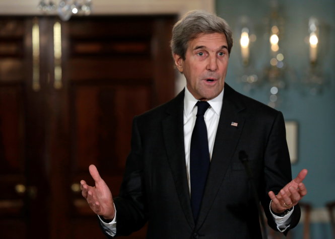 Ngoại trưởng Mỹ John Kerry họp báo tại Bộ Ngoại giao Mỹ ở Washington - Ảnh: Reuters