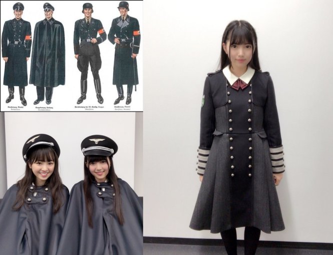Hình ảnh so sánh trang phục của nhóm Keyakizaka46 và đồng phục của lính Đức quốc xã - Ảnh: TWITTER