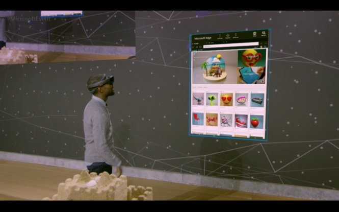 Nội dung thể hiện trên trình duyệt Microsoft Edge theo công nghệ tăng cường thực tế xem bởi thiết bị HoloLens - Ảnh: VentureBeat
