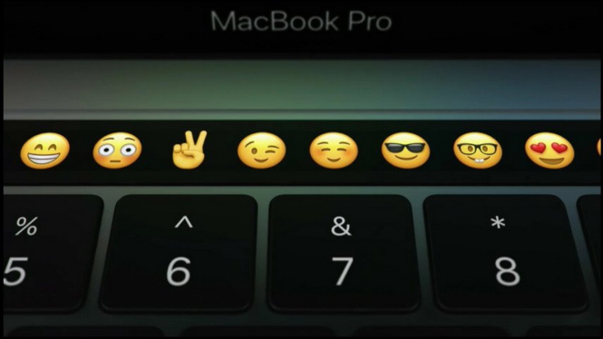 Biểu tượng cảm xúc hiển thị trên Touch Bar khi đang dùng Message để chèn nhanh vào nội dung - Ảnh: Business Insider