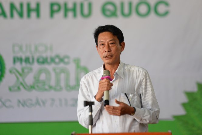 Ông Phạm Văn Nghiệp - Phó chủ tịch UBND huyện Phú Quốc, Kiên Giang phát biểu tại chương trình - Ảnh: Hữu Khoa