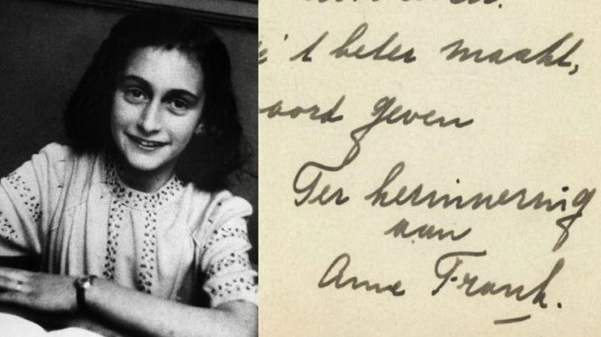 Anne Frank và phần cuối bài thơ viết tay - Ảnh: Le Figaro