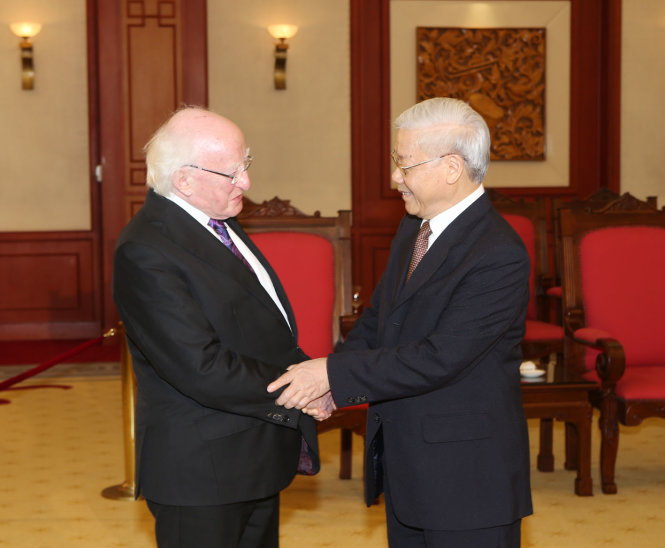 Tổng bí thư Nguyễn Phú Trọng và Tổng thống Ireland Michael D. Higgins - Ảnh: TTXVN