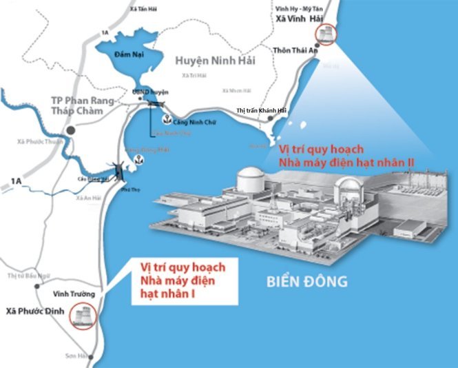 Sơ đồ dự án điện hạt nhân Ninh Thuận (gồm nhà máy I và II) - Đồ họa: V.CƯỜNG
