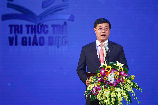 Đồng chí Lê Quốc Phong, Uỷ viên dự khuyết BCH TƯ Đảng, Bí thư thứ nhất TƯ Đoàn TNCSHCM phát biểu khai mạc buổi lễ trao giải   - Ảnh: NGUYỄN KHÁNH