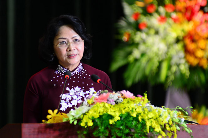 Phó chủ tịch nước Đặng Thị Ngọc Thịnh phát biểu tại lễ tuyên dương sáng 26-11-  Ảnh: QUANG ĐỊNH