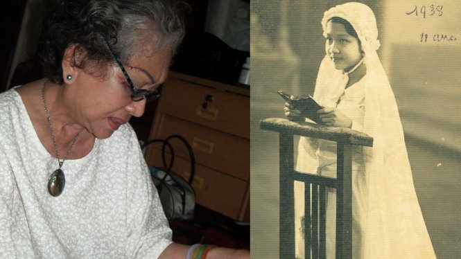 Bà Jeane Anna Villarial thời trẻ (ảnh phải) và khi đã cao niên - Ảnh: FB nhà văn Trầm Hương