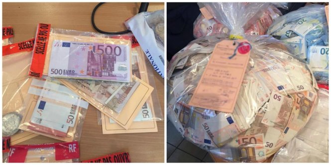 Số tiền tang vật được cảnh sát thu giữ - Ảnh: Cảnh sát quốc gia Pháp