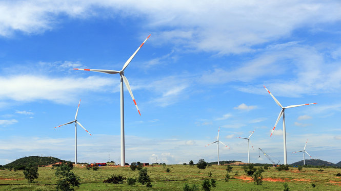 Những cột điện gió thuộc dự án Nhà máy điện gió Phú Lạc tỉnh Bình Thuận (công suất 24MW) vừa đưa vào hoạt động ngày 25-11 - Ảnh: EVN