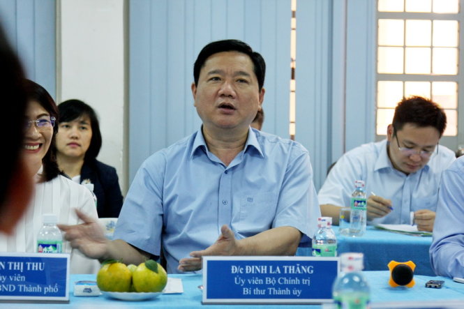 Bí thư Thành ủy TP.HCM Đinh La Thăng phát biểu tại buổi làm việc với Trường ĐH Sài Gòn sáng 5-12 - Ảnh: TRẦN HUỲNH