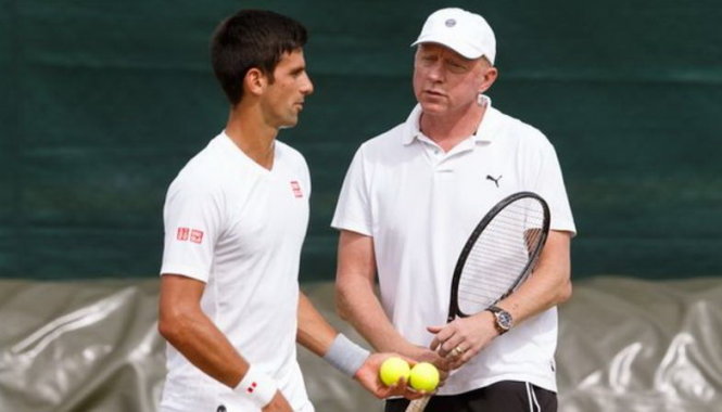 Djokovic (trái) và Becker khi còn làm việc cùng nhau. Ảnh: REX