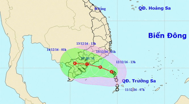 Sơ đồ dự báo hướng đi áp thấp nhiệt đới - Ảnh: Trung tâm dự báo khí tượng thủy văn Trung ương