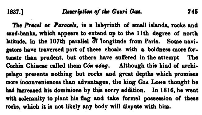 Đoạn viết về vua Gia Long tuyên bố chiếm hữu quẩn đảo Hoàng Sa 1816  trong sách Die Erdkunde von Asien bằng tiếng Đức - Tư liệu của Ts Trần Đức Anh Sơn