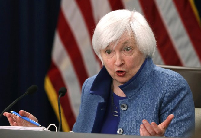 Chủ tịch FED, bà Yellen phát biểu tại cuộc họp báo ở Washington, Mỹ sau cuộc họp của Ủy ban thị trường mở (FOMC) của FED ngày 14-12-2016 - Ảnh: Reuters