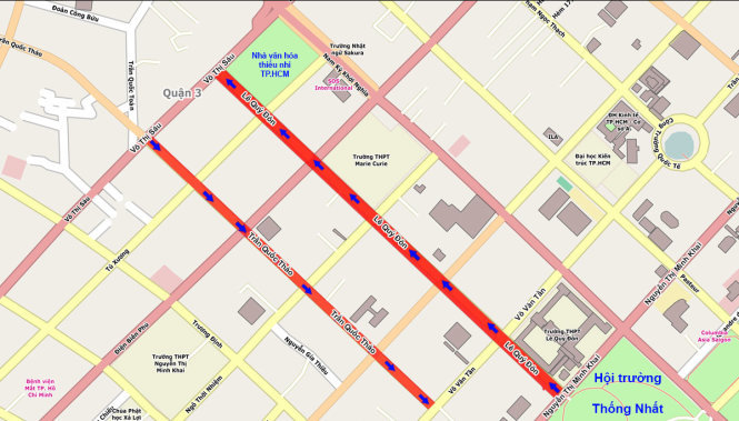 Dự kiến hướng lưu thông một chiều của đường Lê Quí Đôn và đường Trần Quốc Thảo - (Bạn đọc có thể bấm vào ảnh để xem ở chế độ phóng to) - Sơ đồ: T.Thiên