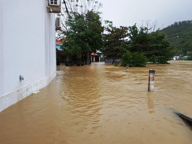 Khu dân cư ở thôn Trung Tín 1, thị trấn Tuy Phước chìm trong biển nước - Ảnh: Xuân Vinh