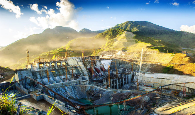 Công trình nhà máy thủy điện Lai Châu bắt đầu thành hình rõ nét tháng 10-2014