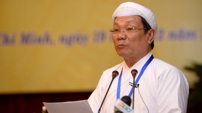 Chánh phối sư Trần Văn Huynh Trưởng ban thường trực Hội thánh Cao đài bạch y phát biểu lại hội nghị - Ảnh: Thuận Thắng