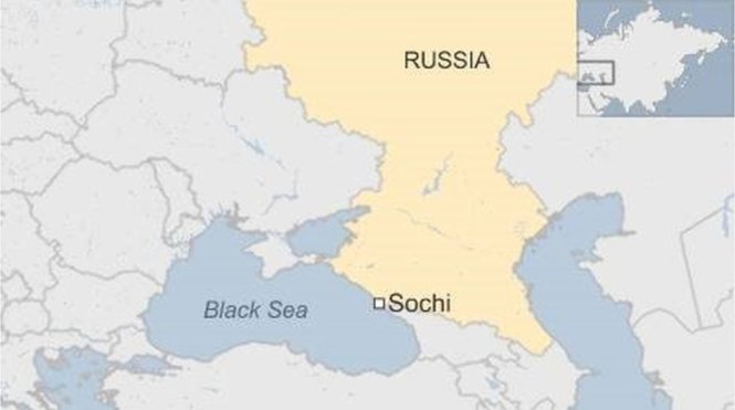 Khu vực cất cánh tại Sochi gần Biển Đen (Black Sea) của chiếc máy bay quân sự Tu-154 mất tích ngày 25-12 - Ảnh: BBC