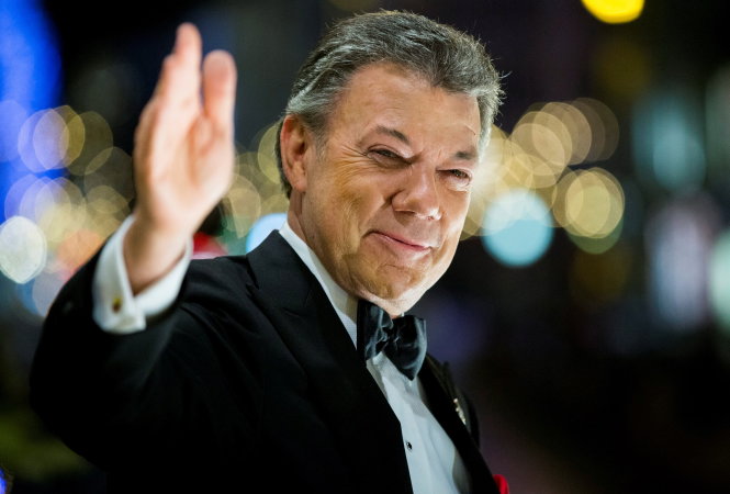 Tổng thống Juan Manuel Santos tại Oslo, Na Uy ngày 10-12 khi ông đến nhận giải Nobel Hòa bình - Ảnh: Reuters