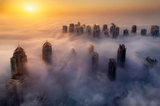 Khung cảnh huyền ảo ở Dubai trong sương - Caters News Agency