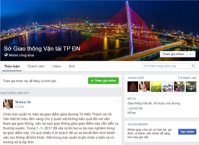 Giao diện trang facebook của Sở GTVT TP Đà Nẵng