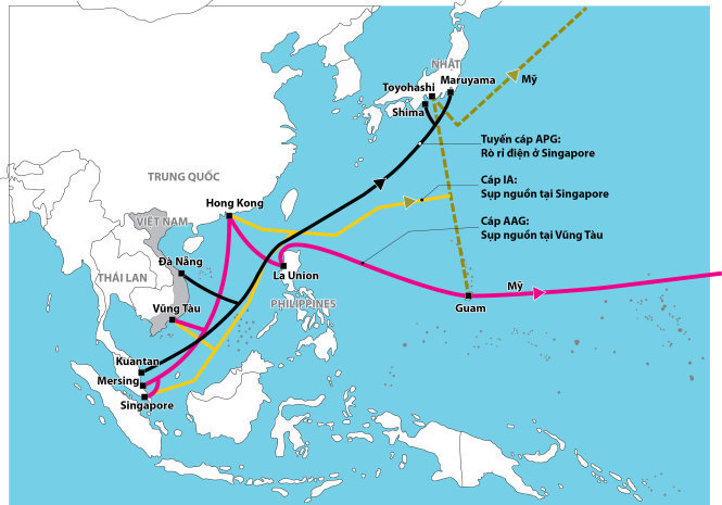 Ba tuyến cáp quang biển bị sự cố cùng lúc, đã ảnh hưởng nghiêm trọng đến kết nối Internet từ VN đi quốc tế - Đồ họa: Như Khanh