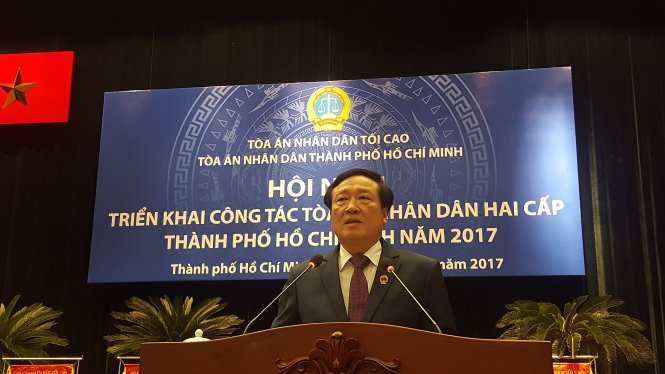 Ông Nguyễn Hòa Bình, Chánh án TAND Tối cao tại hội nghị - Ảnh: Hoàng Điệp
