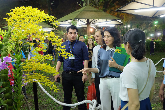 Bà Nguyễn Thị Thu - Phó chủ tịch UBND TP tham quan hội hoa xuân - Ảnh: VŨ THỦY