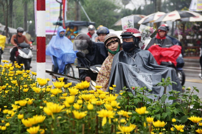 Người đi đường chủ yếu đứng thăm dò giá hoa ở chợ hoa Phu Vân Lâu, TP Huế thay vì vào bên trong chọn mua hoa - Ảnh: MINH AN