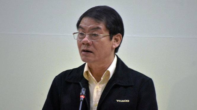 Ông Trần Bá Dương-chủ tịch HĐQT Thaco thông tin về vụ cháy - Ảnh: Lê Trung