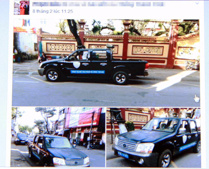Người dân phản ánh xe Trật tự đô thị của UBND phường đỗ sai quy định trên trang Facebook Cảnh sát giao thông CATP Đà Nẵng - Ảnh: Đoàn Cường