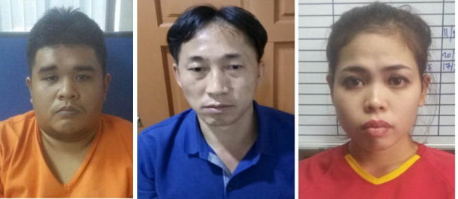 Hình ảnh ba trong số bốn nghi can trong vụ giết ông Kim Jong Nam do giới chức Malaysia công bố (từ trái sang): Muhammad Farid Bin Jalaluddin, Siti Aishah và Ri Jong Chol - Ảnh: Getty Images