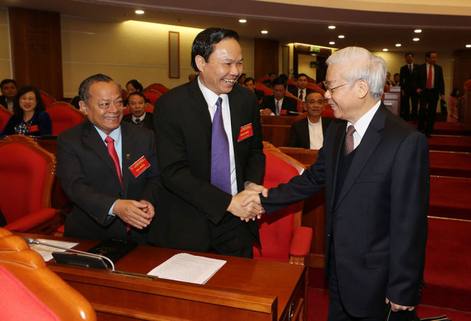 Tổng bí thư Nguyễn Phú Trọng với các đại biểu dự hội nghị - Ảnh: TTXVN