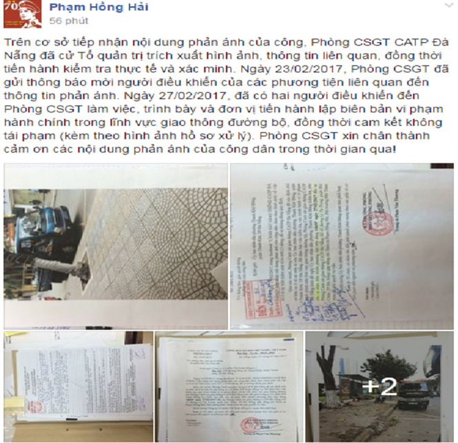 PC67 thông báo việc xử lý vi phạm trên trang Facebook Cảnh sát giao thông CATP Đà Nẵng - Ảnh: ĐOÀN CƯỜNG