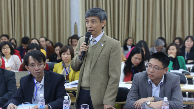 PGS.TS Bùi Đức Triệu, trưởng phòng quản lý đào tạo ĐH Kinh tế quốc dân, phát biểu tại hội thảo - Ảnh: H.Nam