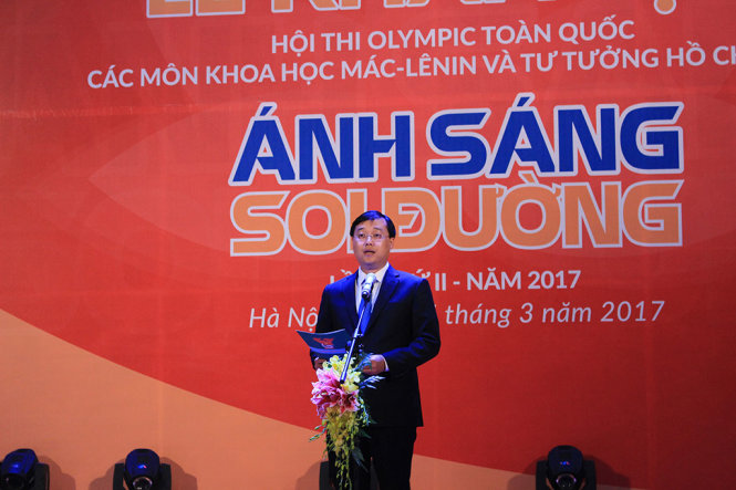 Anh Lê Quốc Phong, Bí thư thứ nhất Trung ương Đoàn phát biểu tại cuộc thi - Ảnh: HÀ THANH