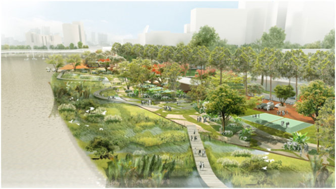Phối cảnh Quảng trường công viên bờ sông Sài Gòn ở khu đô thị mới Thủ Thiêm