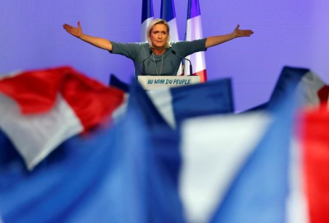 Ứng viên Tổng thống Pháp Marine Le Pen đạt được ủng hộ cao hơn từ khi xảy ra khủng hoảng di cư ở châu Âu và ông Donald Trump thắng cử ở Mỹ - Ảnh: Reuters