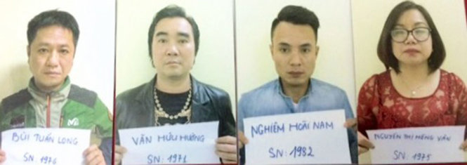 Nhóm bốn đối tượng bị cơ quan công an tạm giữ hình sự để tiếp tục điều tra làm rõ việc tổ chức sử dụng ma túy trái phép - Ảnh: CTV