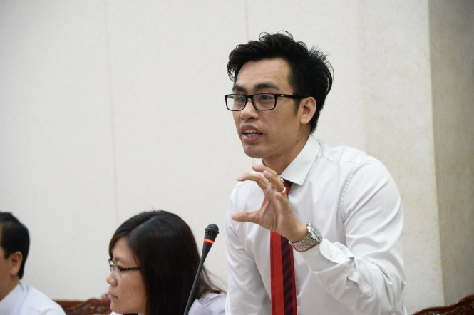 Anh Nguyễn Văn Được, hội viên Hội Doanh nhân trẻ TP, phát biểu tại cuộc gặp gỡ - Ảnh: Tự Trung