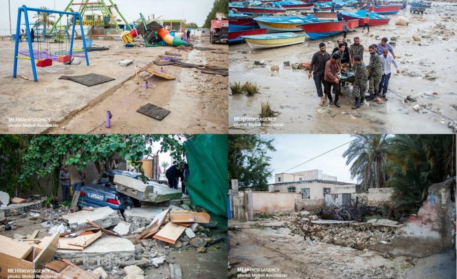 Cảnh tượng tan hoang sau khi 'sóng thần' quét qua - Ảnh: TehranTimes