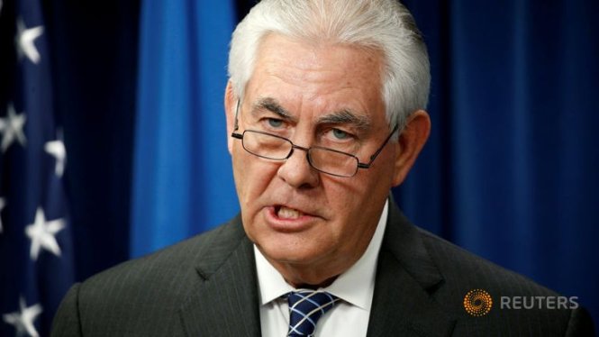 Ngoại trưởng Mỹ Rex Tillerson phát biểu về vấn đề thị thực du lịch hôm 6-3 - Ảnh: Reuters