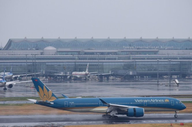 Máy bay A350 tại sân bay Haneda (Tokyo). Ảnh: CTV