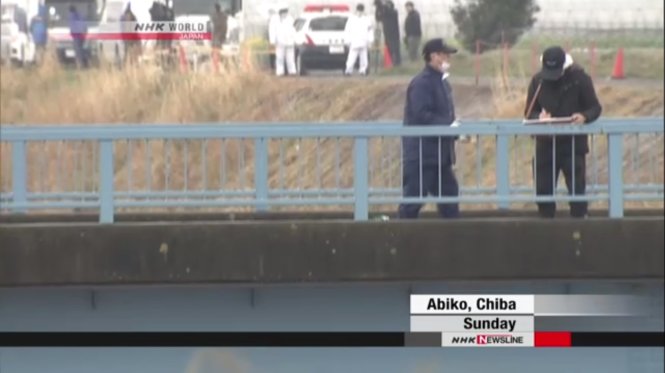 Cảnh sát tỉnh Chiba đang khám nghiệm nơi phát hiện thi thể của bé Lê Thị Nhật Linh - Ảnh chụp màn hình