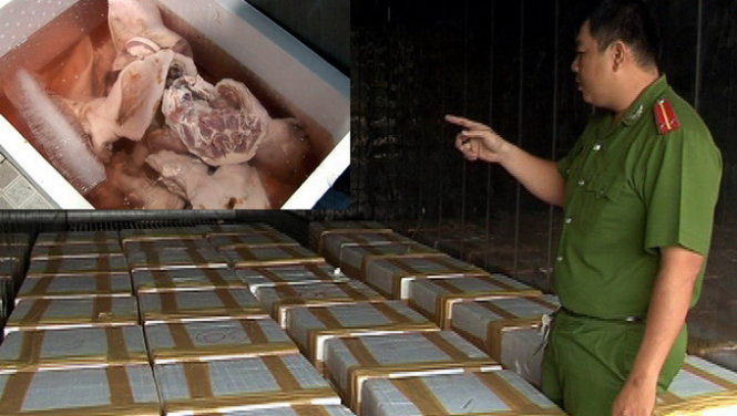 Nhiều vụ buôn bán thịt không rõ nguồn gốc được cơ quan chức năng phát hiện gần đây. Trong ảnh: hơn
3 tấn thịt heo không rõ nguồn gốc đang trên đường vào TP.HCM bị bắt giữ - Ảnh: Hồng Lĩnh
