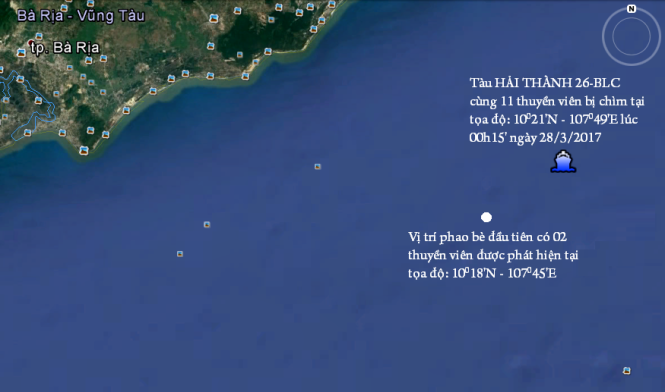 Vị trí tàu Hải Thành 26 bị chìm- Ảnh; Vietnam MRCC