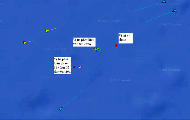 Vị trí tàu Hải Thành 26 bị chìm đã được xác định - Ảnh: Vietnam MRCC